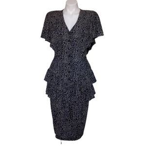 Vintage 80s Pistachio Peplum Button-up Confetti Polka Dot Pencil Dress, S